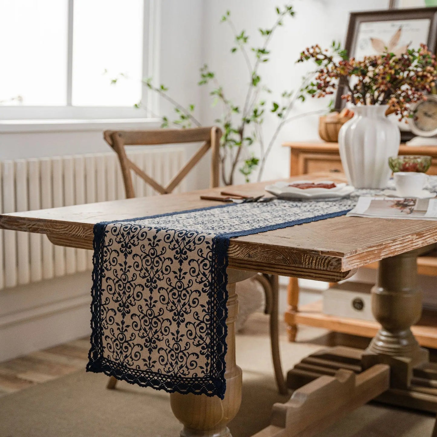 Chemin de table bleu canard