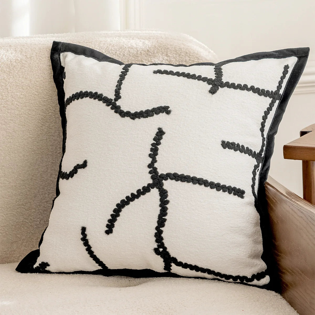 Housse de coussin blanc et noir