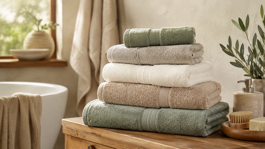 Pile de serviettes de bain épaisses dans une salle de bain naturelle et lumineuse
