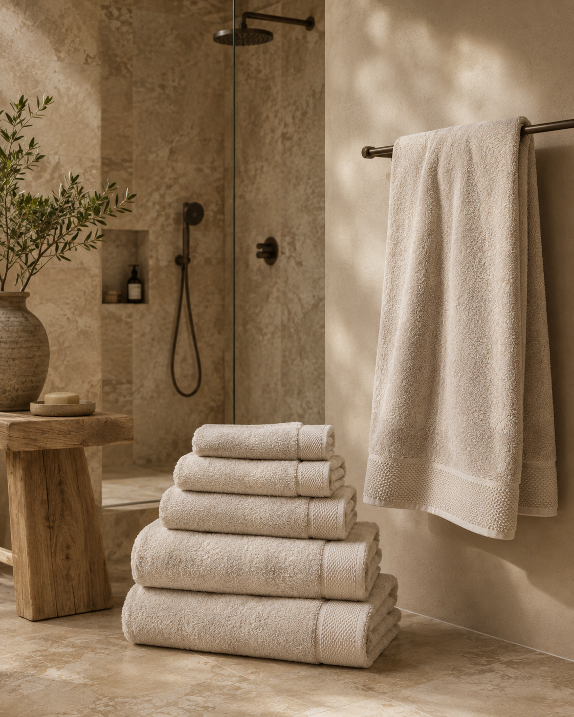 Serviettes de douche absorbantes dans une salle de bain spa Maison Orea