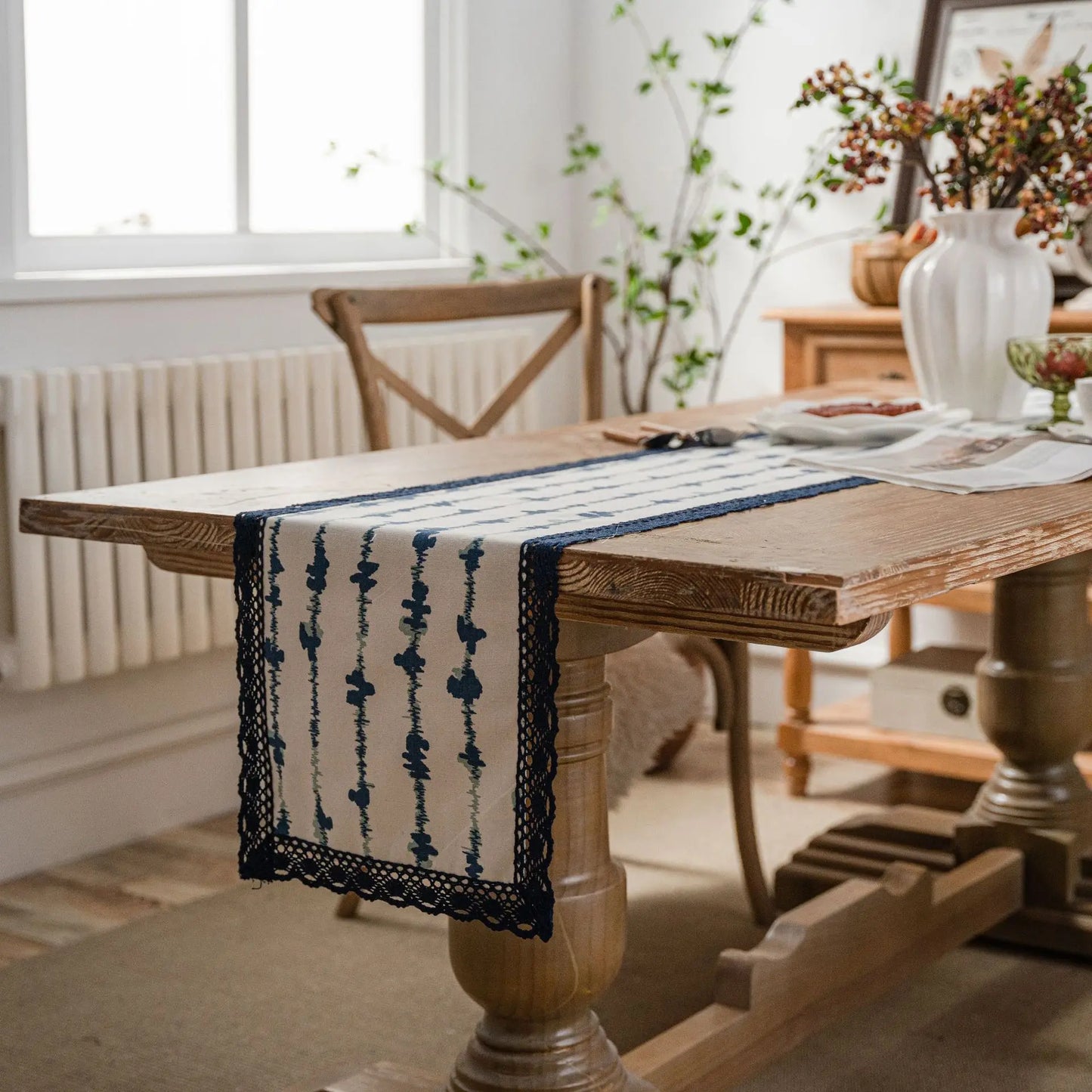 Chemin de table bleu canard