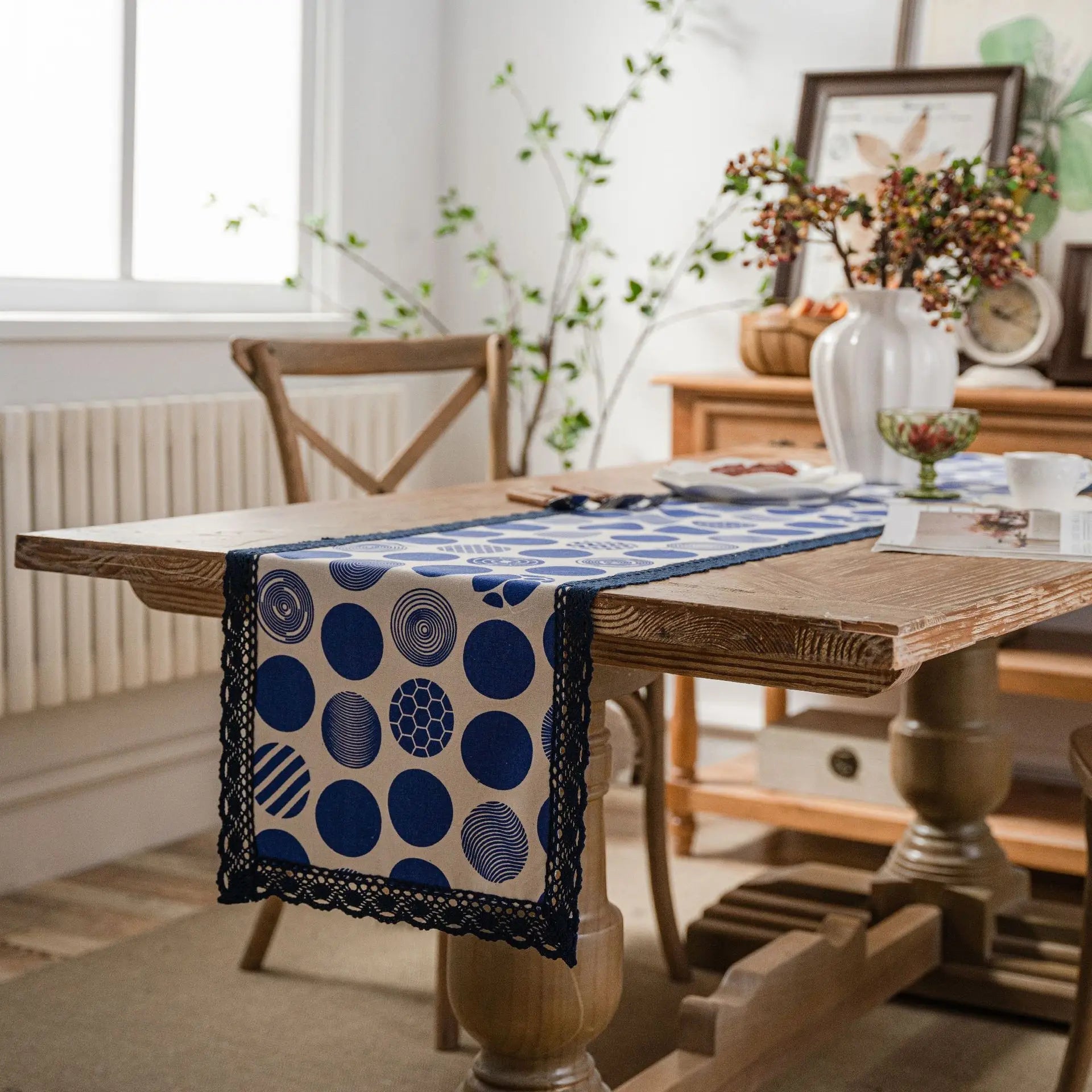 Chemin de table bleu canard